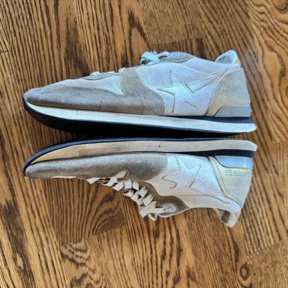 Golden Goose Beige & White Running Sneakers